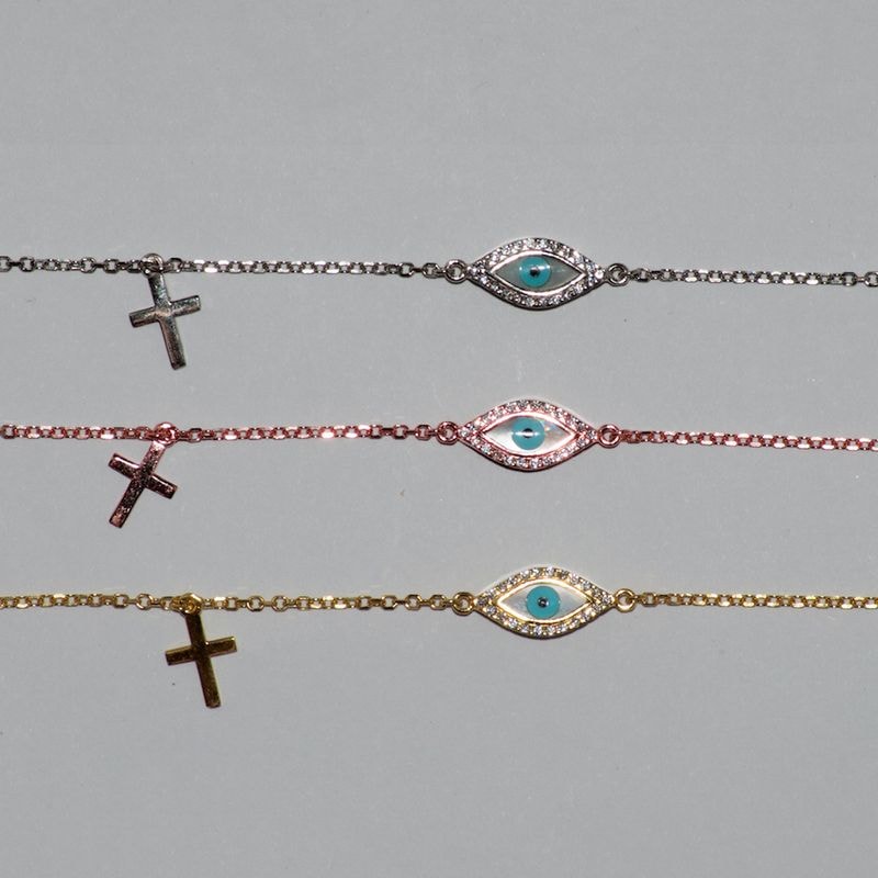 B019 Double Faced Evil Eye Size 2 Bracelet With Cross