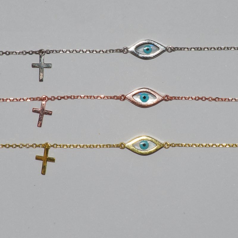 B019 Double Faced Evil Eye Size 2 Bracelet With Cross