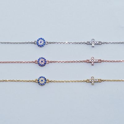 B088 Evil Eye Bracelet With Cross Double Faced