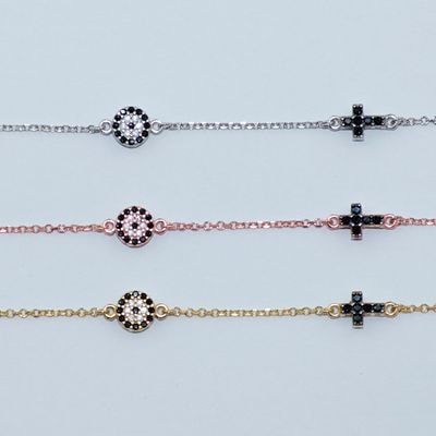 B088 Evil Eye Bracelet With Cross Double Faced
