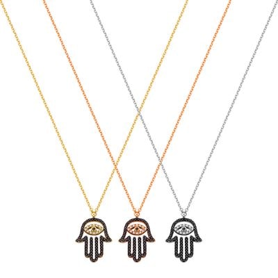 N074 Double Faced Hand Of Fatima Necklace With Evil Eye Inside