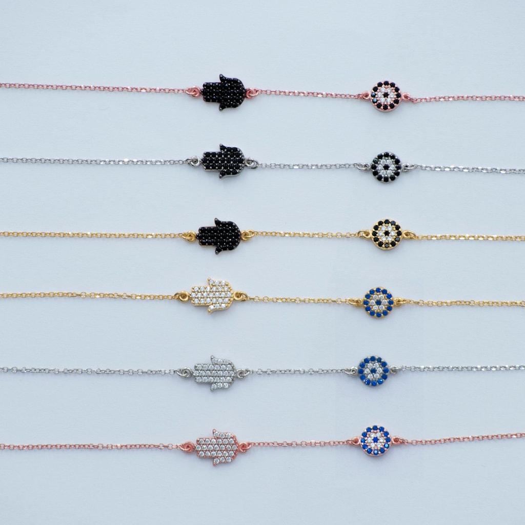 B046 Hand Of Fatima Bracelet With Evil Eye Small Size