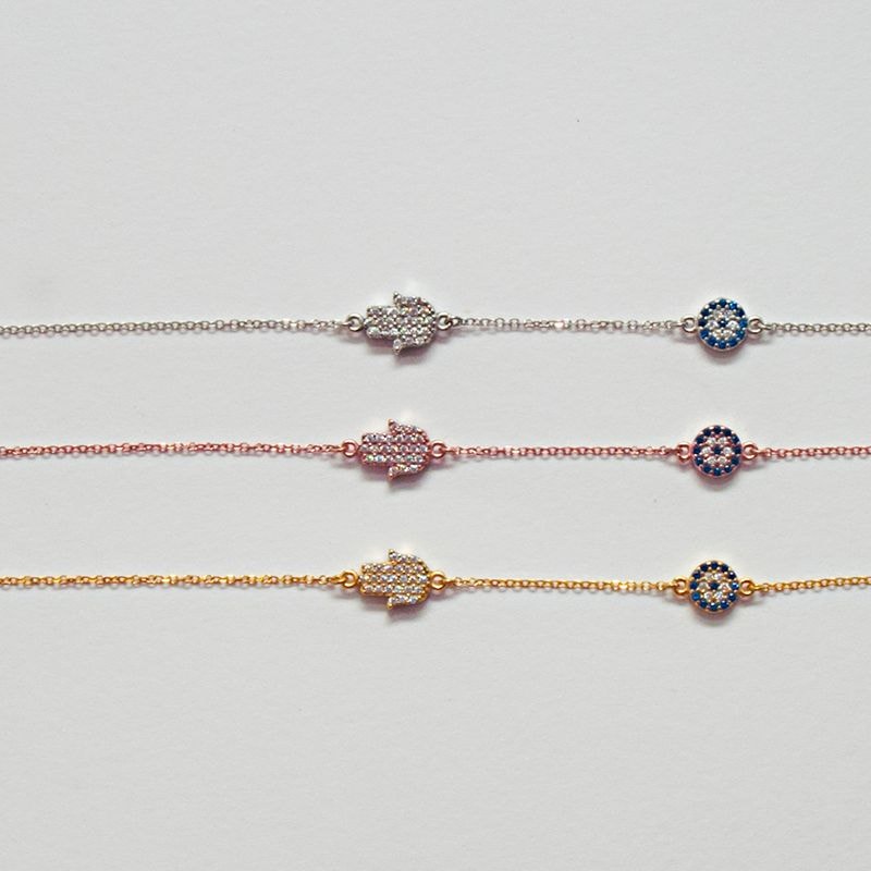 B062 Double Faced Hand Of Fatima Bracelet With Evil Eye