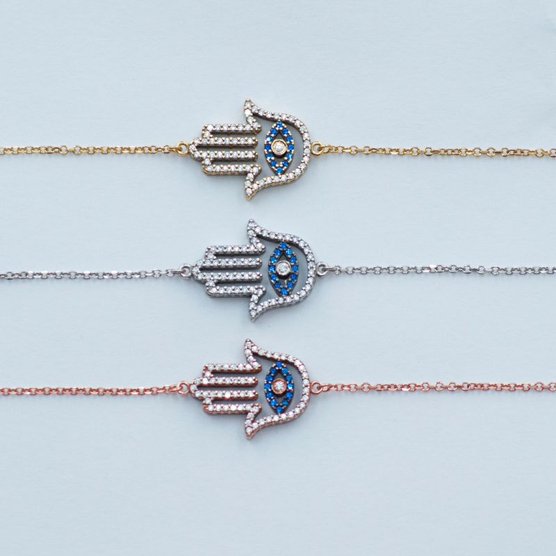 B076 Double Faced Hand Of Fatima Bracelet With Evil Eye Inside