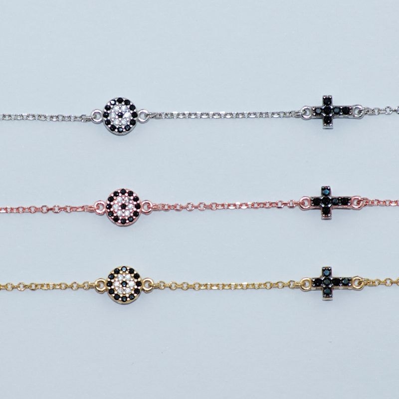 B088 Evil Eye Bracelet With Cross Double Faced