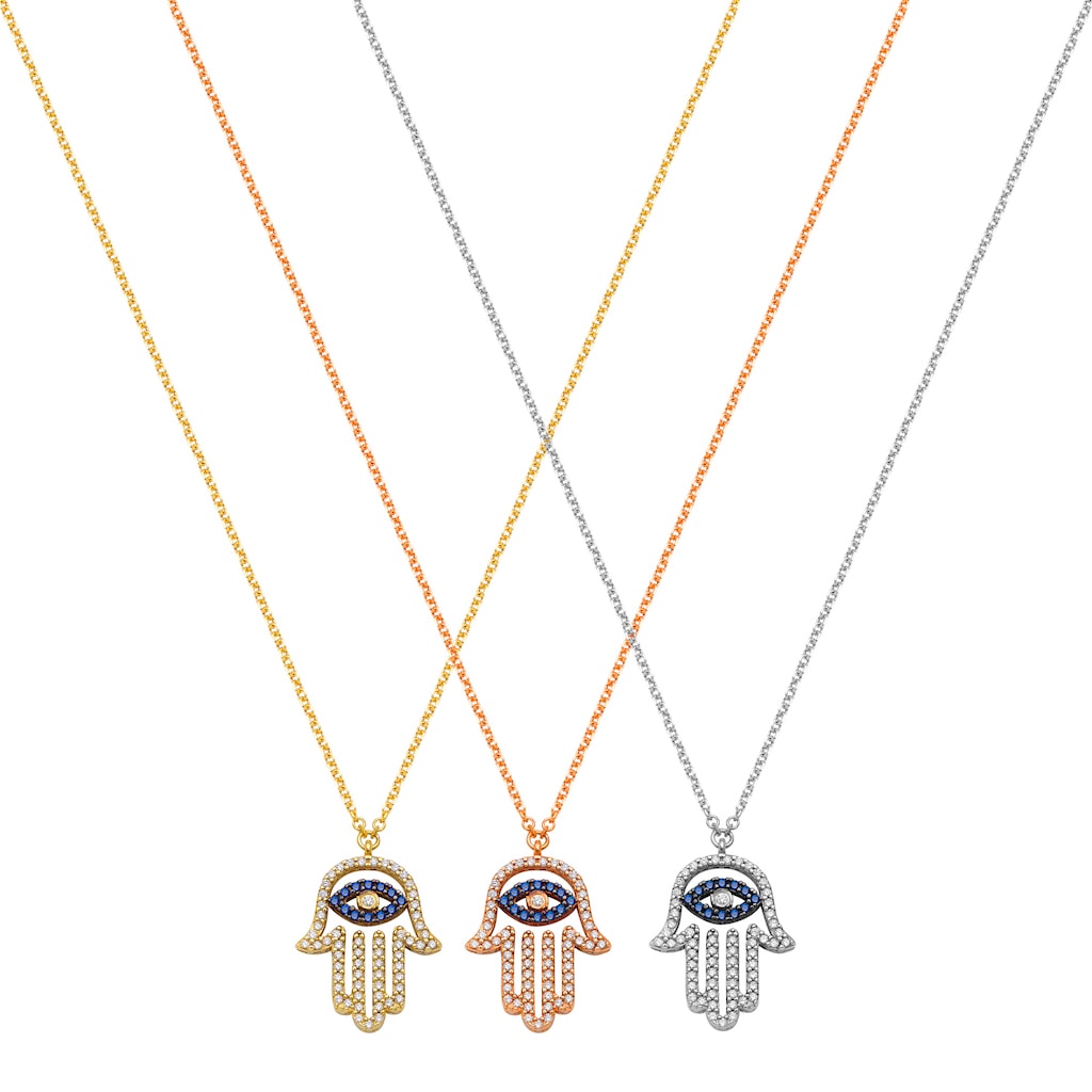N074 Double Faced Hand Of Fatima Necklace With Evil Eye Inside