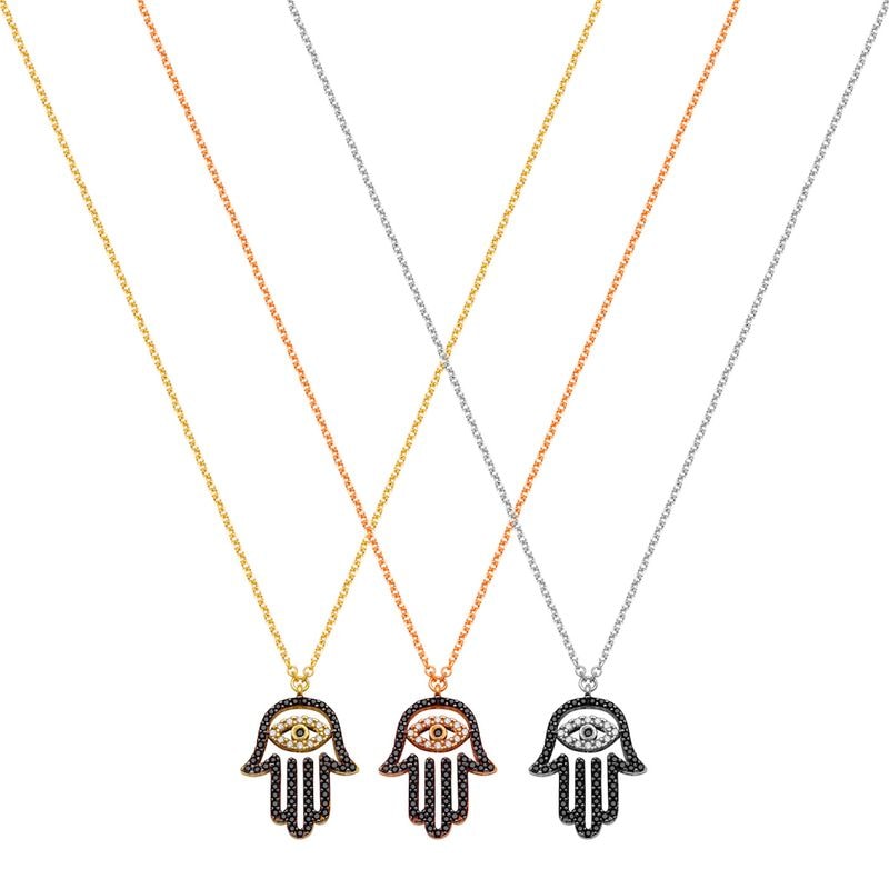 N074 Double Faced Hand Of Fatima Necklace With Evil Eye Inside